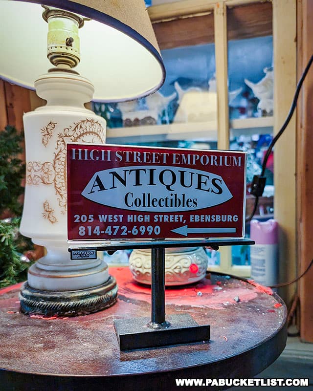 The phone number for the High Street Emporium Antique Store in Ebensburg Pennsylvania is 814-472-6990.