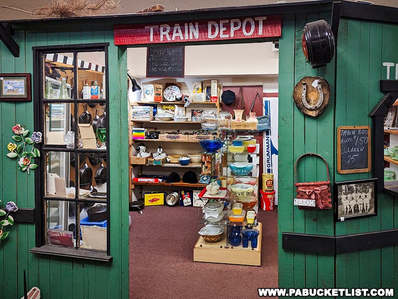 The Train Depot is just one of the building-themed vendor booths at the High Street Emporium Antique Store in Ebensburg Pennsylvania.