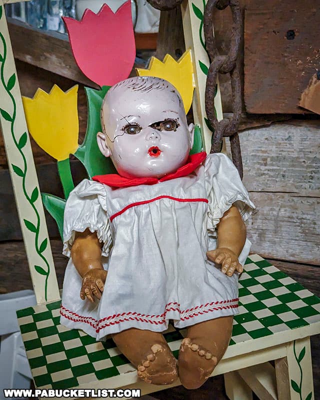 Vintage "creepy doll" for sale at the High Street Emporium Antique Store in Ebensburg Pennsylvania.