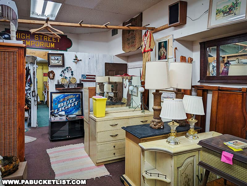 Vintage furniture for sale at the High Street Emporium Antique Store in Ebensburg Pennsylvania.