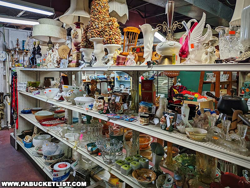 Glassware and knick-knacks for sale at the High Street Emporium Antique Store in Ebensburg Pennsylvania.