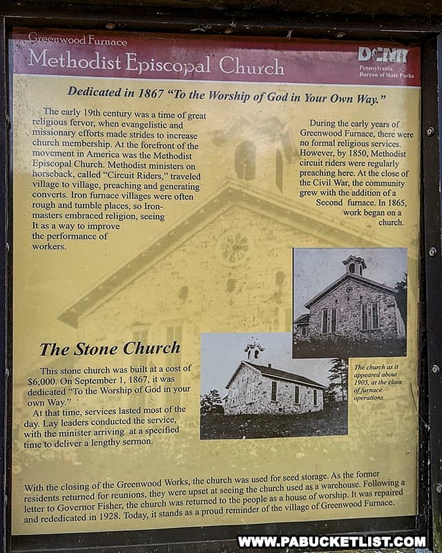 The history of Greenwood Furnace Church along the Standing Stone Trail in Huntingdon County.