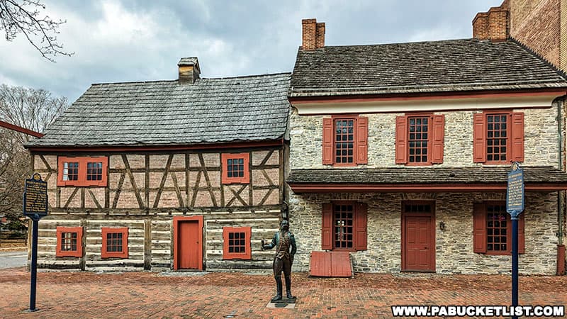 The Golden Plough Tavern on the left and the General Gates House on the right at the York Colonial Complex.