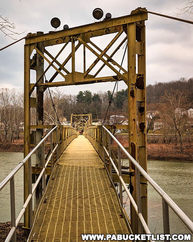 Hyde Park Walking Bridge spanning the Kiski River is the longest pedestrian swinging bridge in Pennsylvania.