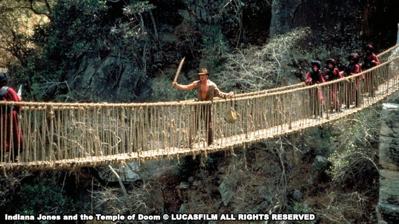 The Indiana Jones series of films helped popularize swinging bridges to the general ppublic.