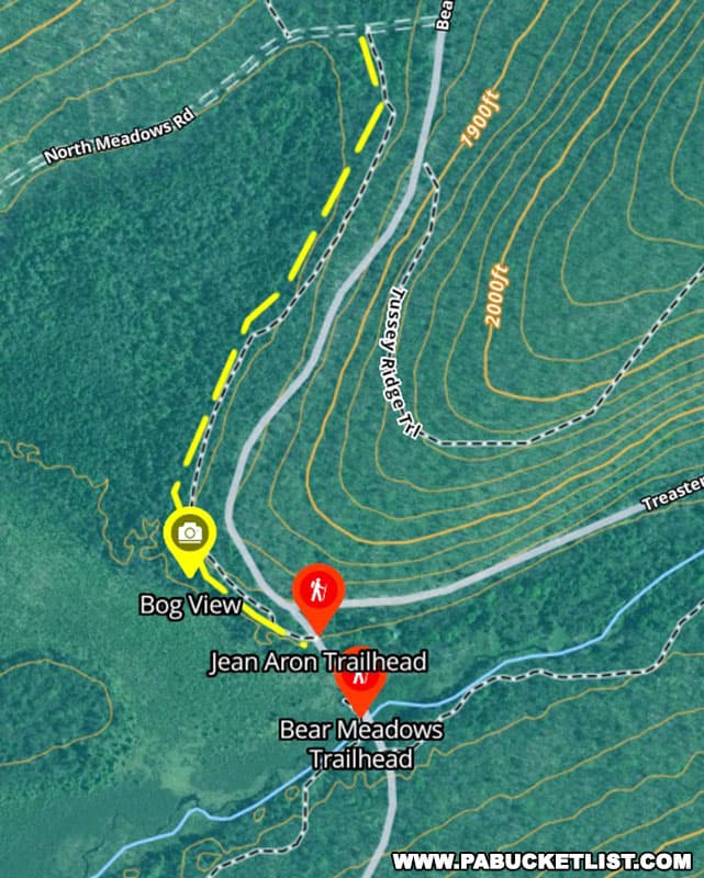 A trail map of the Jean Aron Path near State College Pennsylvania.
