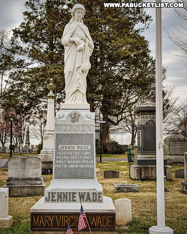 Jennie Wade's gravesite at Evergreen Cemetery in Gettysburg.
