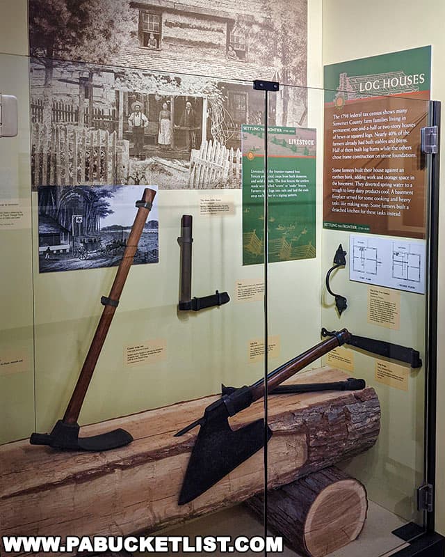 Log house exhibit at the Somerset Historical Center in Somerset Pennsylvania.