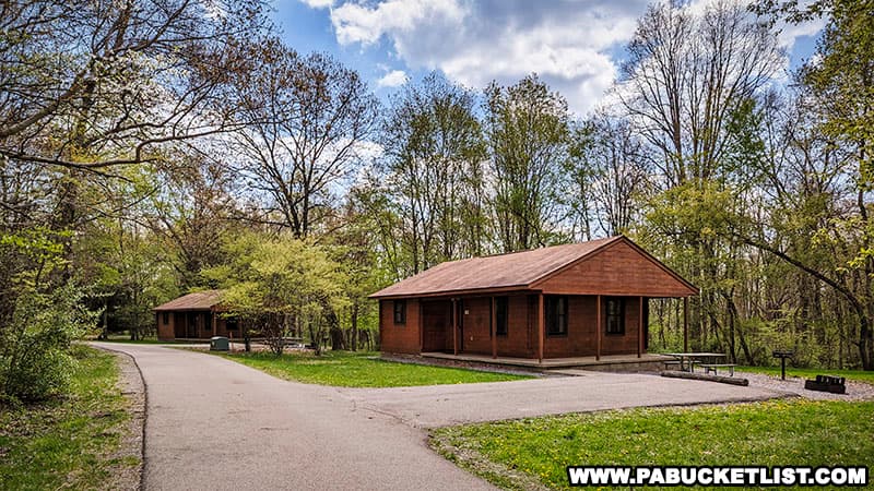 Two of the ten modern cabins available for year-round rent at Raccoon Creek State Park.