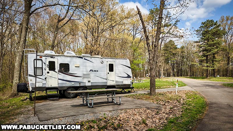 The campground at Raccoon Creek State Park has 172 modern tent and trailer campsites.