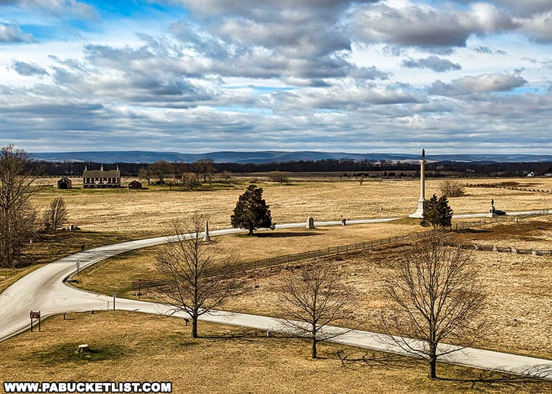 Looking west over the Gettysburg battlefield from the top of the Pennsylvania monument.