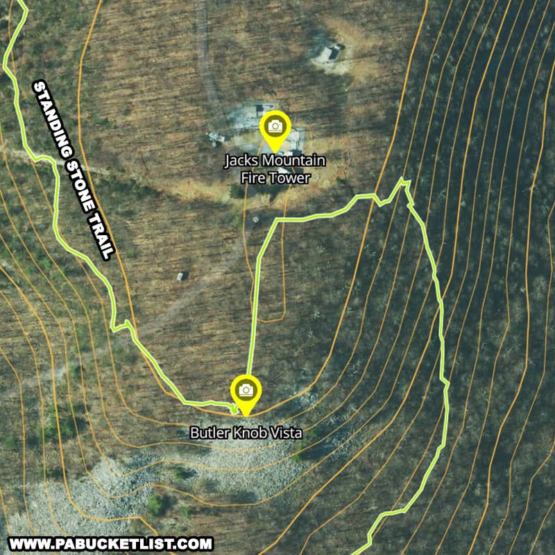 Map to Butler Knob Vista along the Standing Stone Trail, near Jacks Mountain Fire Tower.