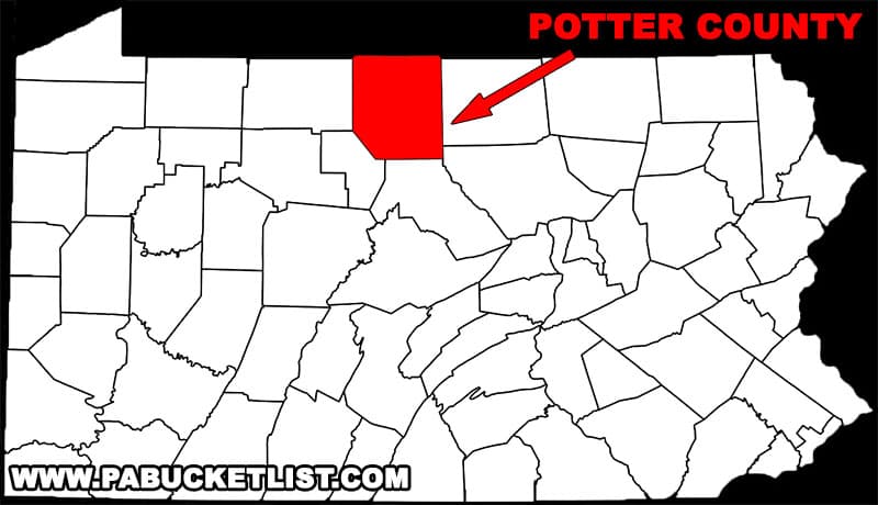 A map showing the location of Potter County in Pennsylvania.
