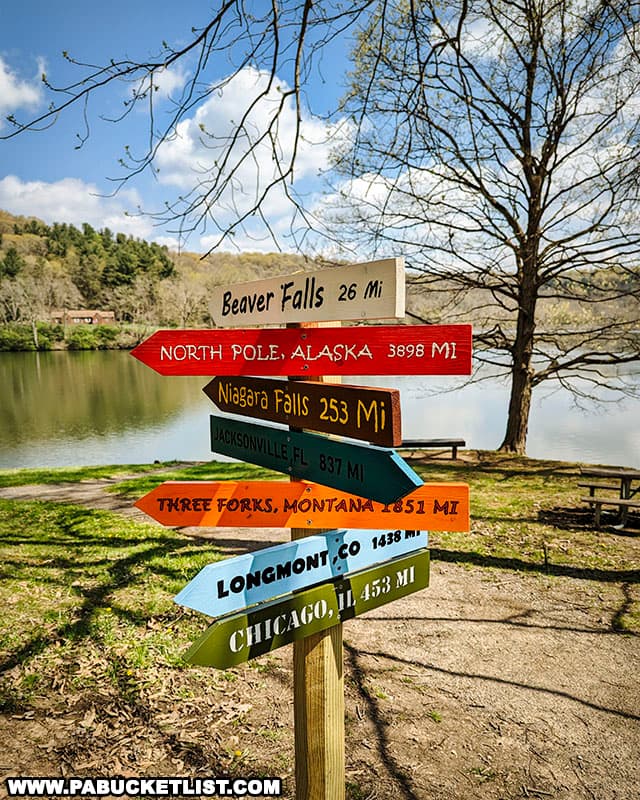 Signpost at Raccoon Creek State Park near Pittsburgh Pennsylvania.