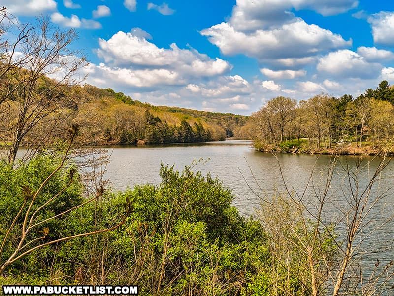 101-acre Raccoon Lake lies at the heart of Raccoon Creek State Park west of Pittsburgh Pennsylvania.