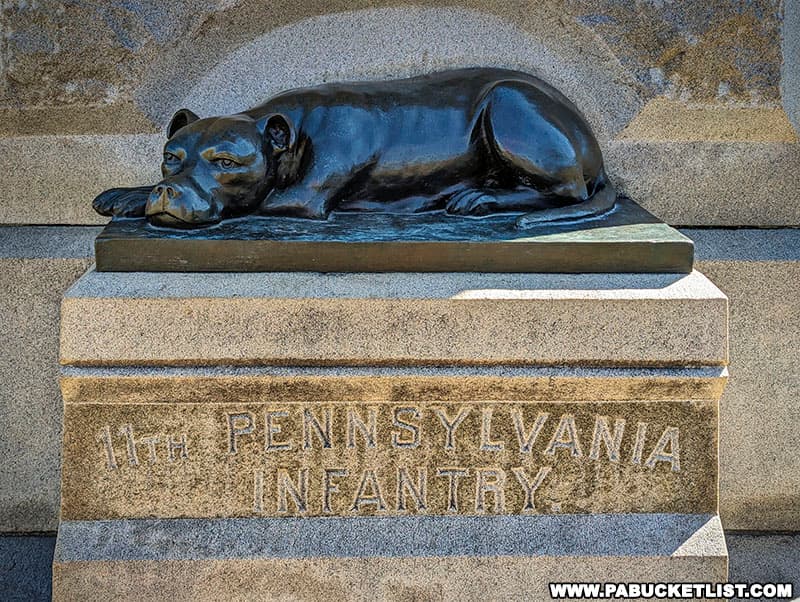 Sallie the Dog on the 11th Pennsylvania Volunteer Infantry Regiment monument at the Gettysburg National Military Park.
