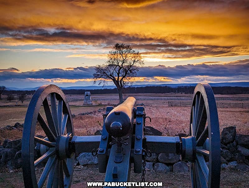 Sunset over The Angle on Cemetery Ridge at the Gettysburg National Military Park.