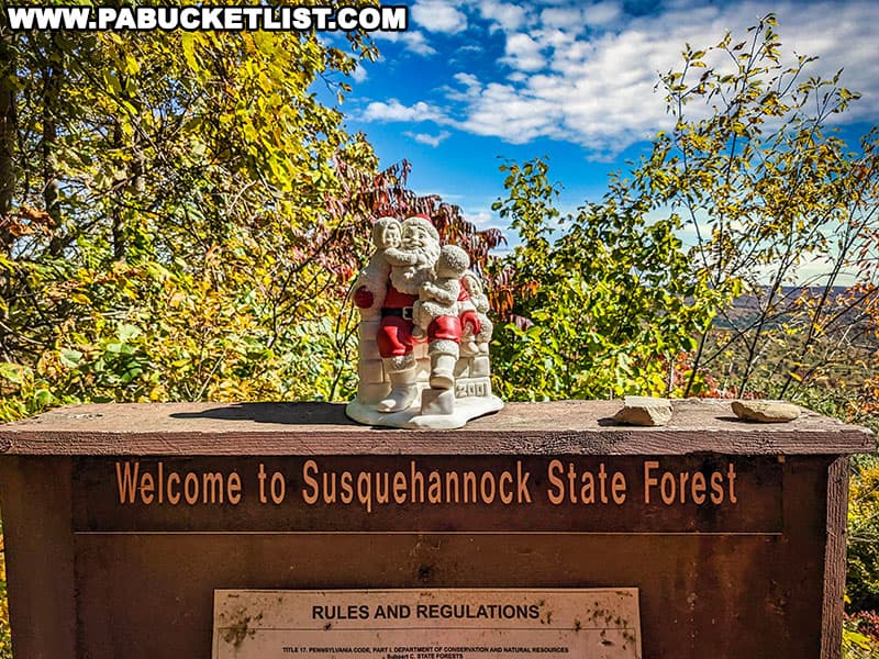 A Susquehannock State Forest sign near Boone Run Vista in Potter County Pennsylvania.