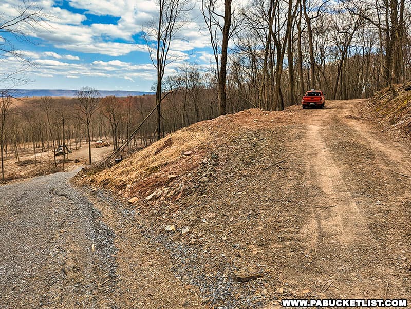 The Throne Room parking area is located near this fork in the road in the Rothrock State Forest.