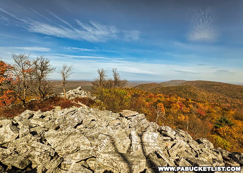 Magnificent fall foliage views from the Throne Room along the Standing Stone Trail.
