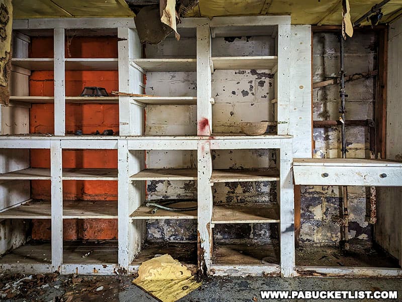 A basement pantry in one of the homes at Yellow Dog Village in Armstrong County Pennsylvania.