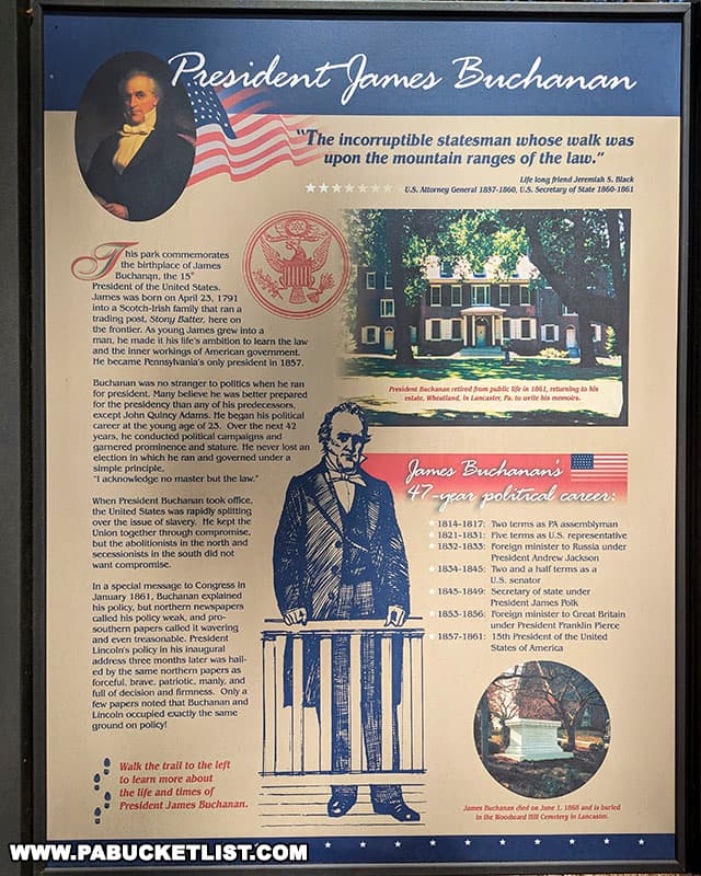 Informational display at Buchanans Birthplace State Park in Franklin County Pennsylvania.