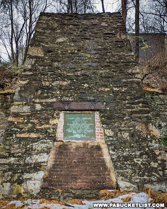 In 1927 the Pennsylvania Alpine Club reconstructed the Caledonia iron furnace stack as a smaller-scale tribute to the iron works destroyed by Confederates in 1863.