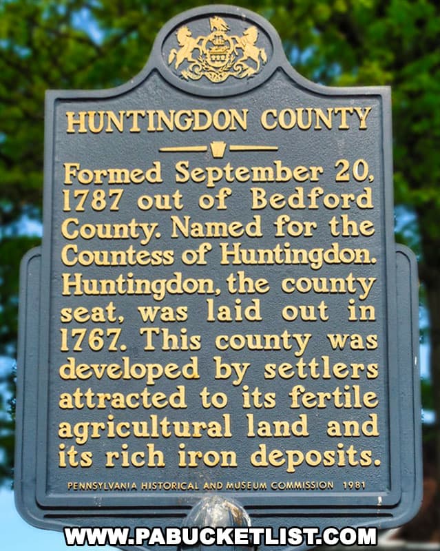 Huntingdon County historical marker.