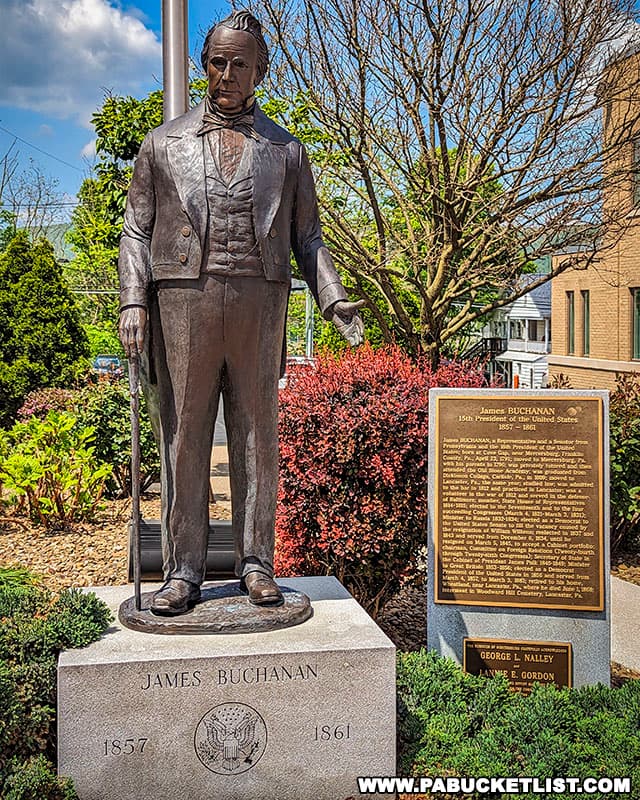 Statue of James Buchanan on Main Street in Mercersburg Pennsylvania.
