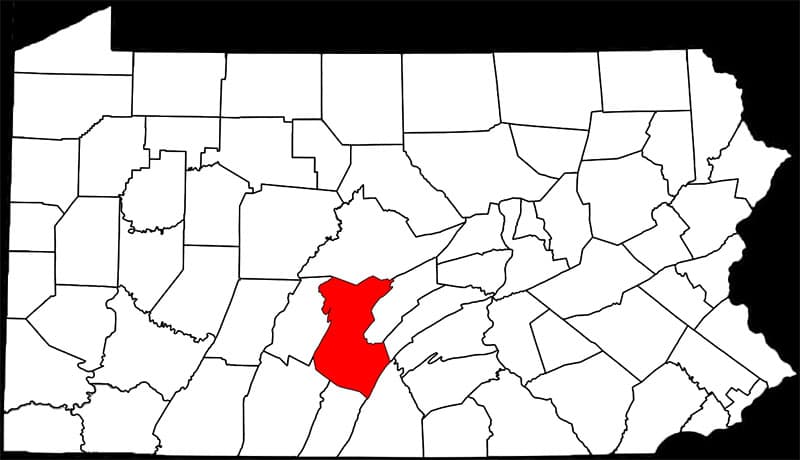 Map showing the location of Huntingdon County in Pennsylvania.