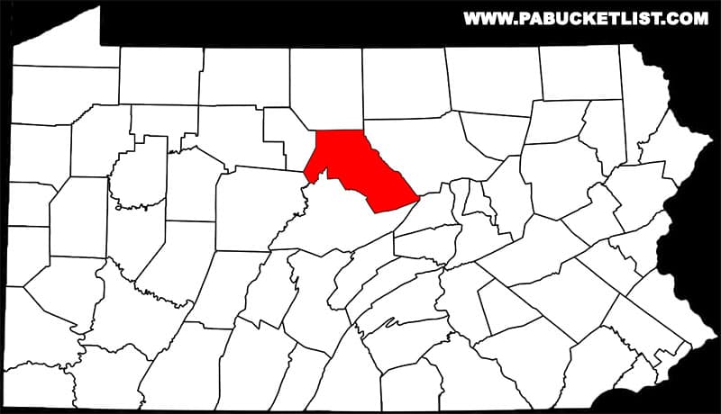 A map showing the location of Clinton County in Pennsylvania.