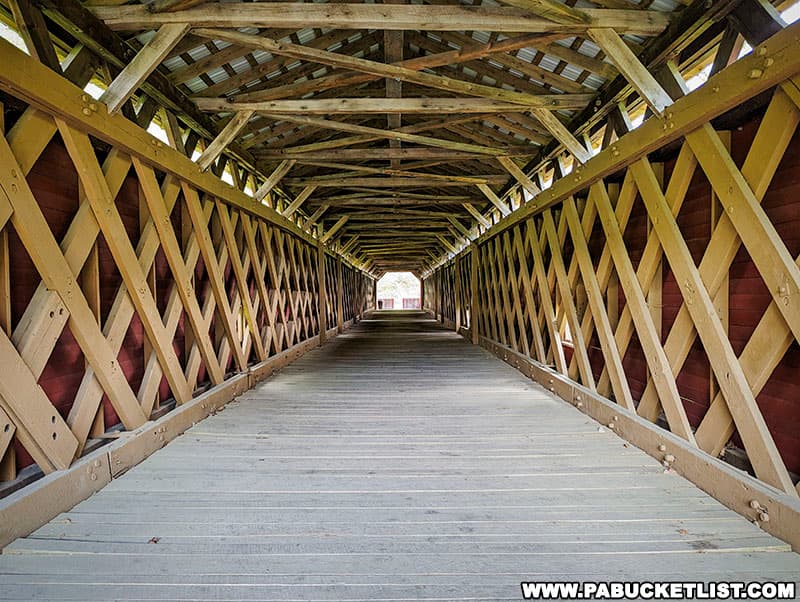 Martins Mill Covered Bridge was constructed using the Town Lattice Truss method, a design patented by architect Ithiel Town.
