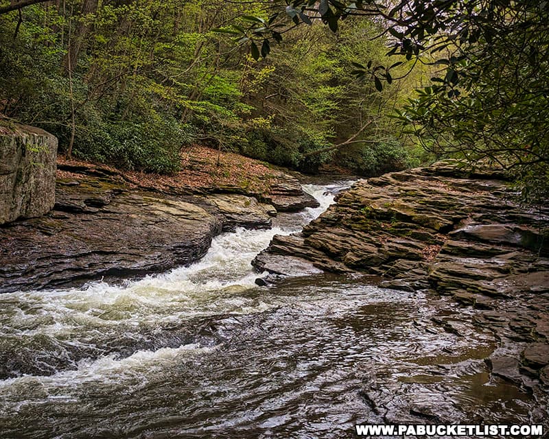 Lower portion of the Natural Water Slides on Meadow Run at Ohiopyle State Park.