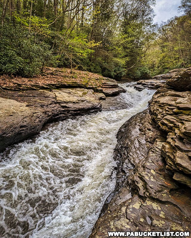 The longest chute along the Natural Water Slides at Ohiopyle State Park.