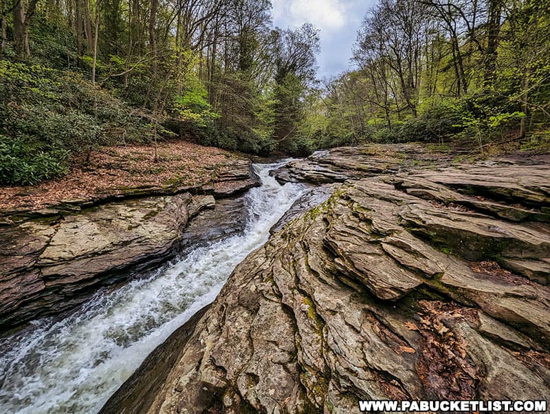 The Natural Water Slides slice through some massive rock formations at Ohiopyle State Park.
