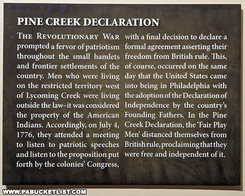 The Taber Museum in Williamsport features an exhibit about the Pine Creek Declaration of Independence.
