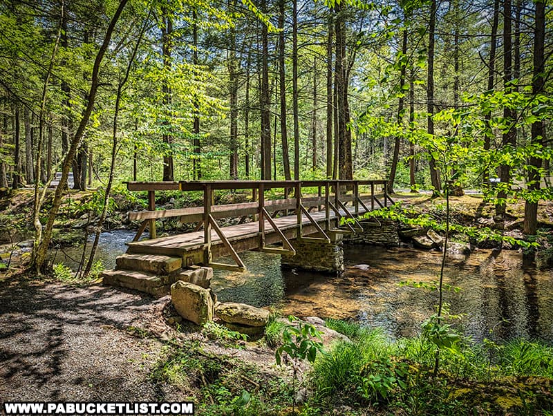 Bridge over Honey Creek at Reeds Gap State Park in Mifflin County Pennsylvania.