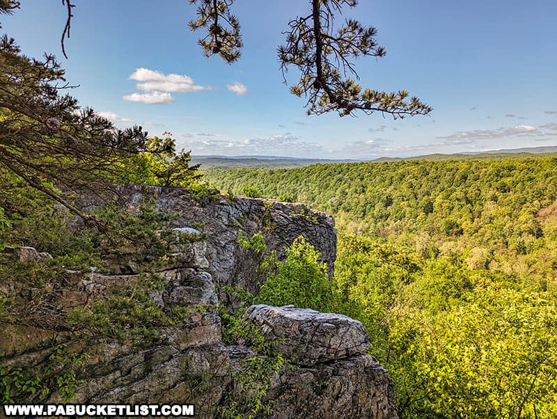 The southernmost rock outcropping along the Cliffs Trail in Huntingdon County Pennsylvania.
