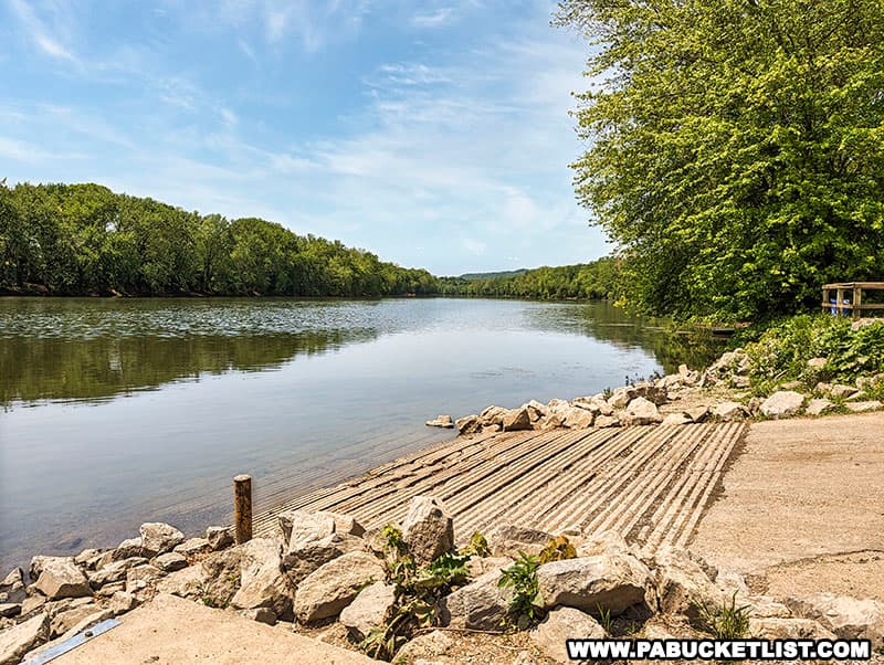 A boat launch at Victory Park in Mifflin County along the banks of the Juniata River.