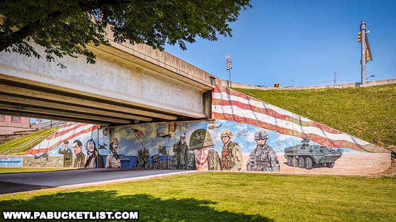 A war memorial mural at Victory Park in Lewistown Pennsylvania.