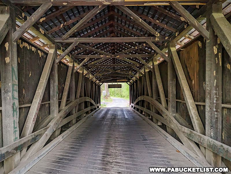 Witherspoon Covered Bridge in Franklin County was built in 1883 and uses a Burr arch truss construction system.