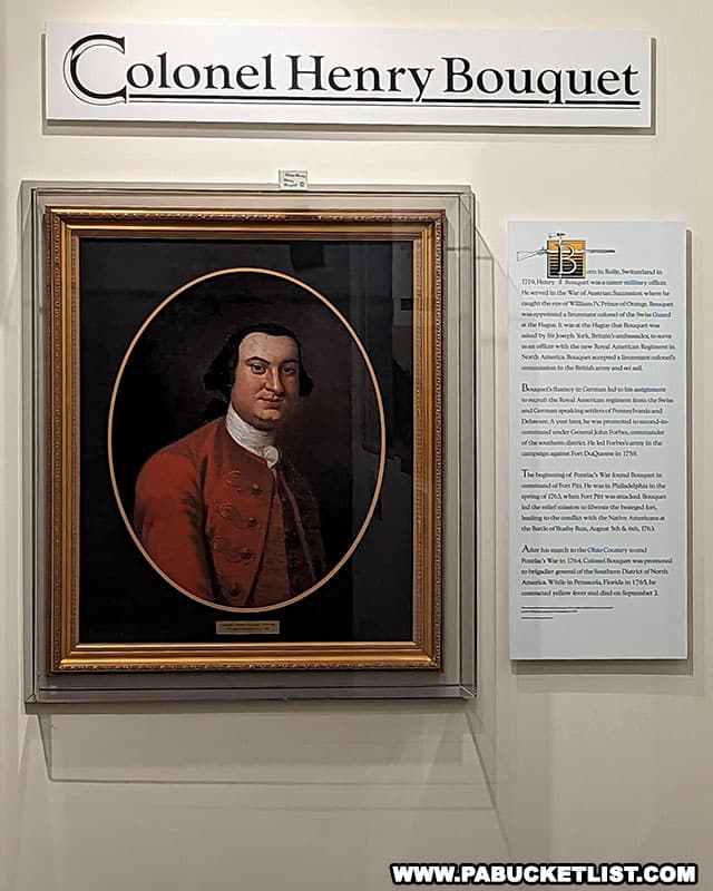 An exhibit featuring Colonel Henry Bouquet at the Bushy Run Battlefield Visitor Center in Westmoreland County Pennsylvania.