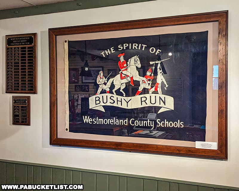 The Spirit of Bushy Run flag on display in the battlefield's Visitor Center.