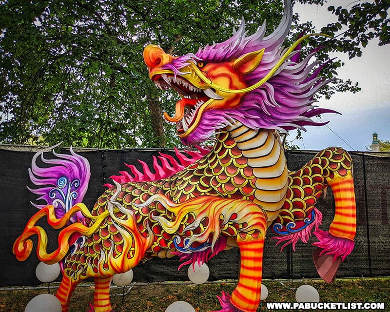 The Chinese Lantern Festival takes place every summer at Franklin Square in Philadelphia Pennsylvania.