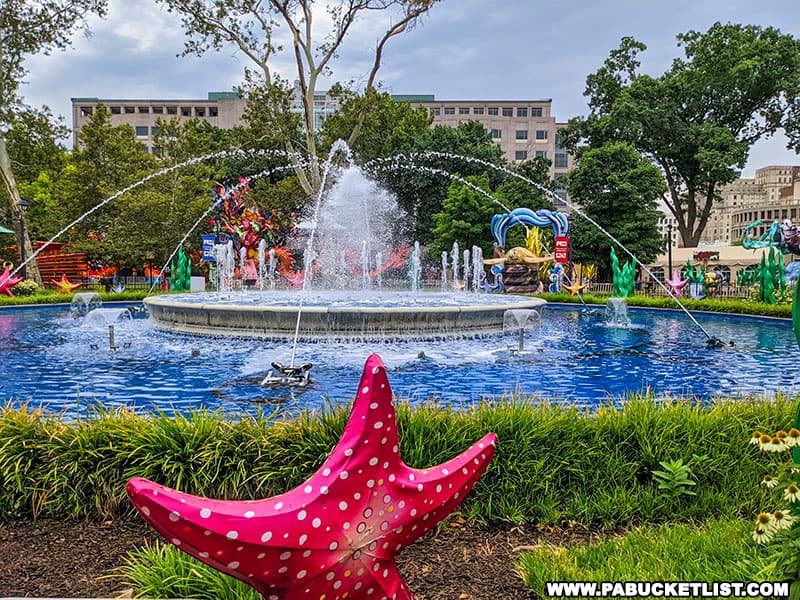 Fountain in Franklin Square in Philadelphia Pennsylvania.