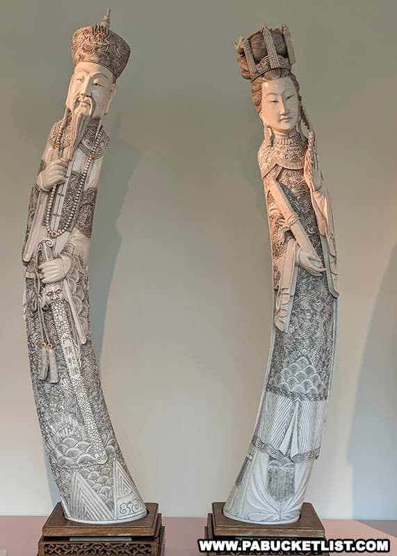 A pair of detailed sculptures on display at the Maridon Museum in Butler County Pennsylvania.