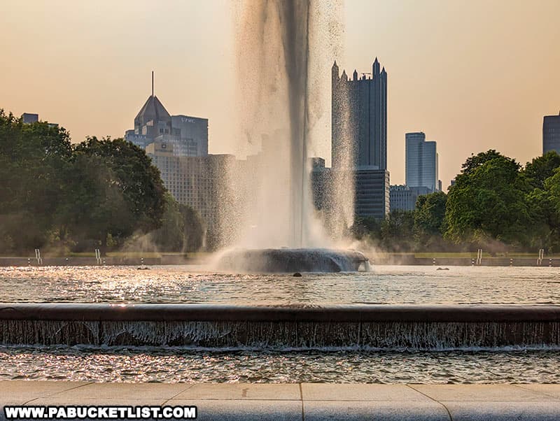 View to the east from the Point Fountain at Point State Park in Pittsburgh Pennsylvania.