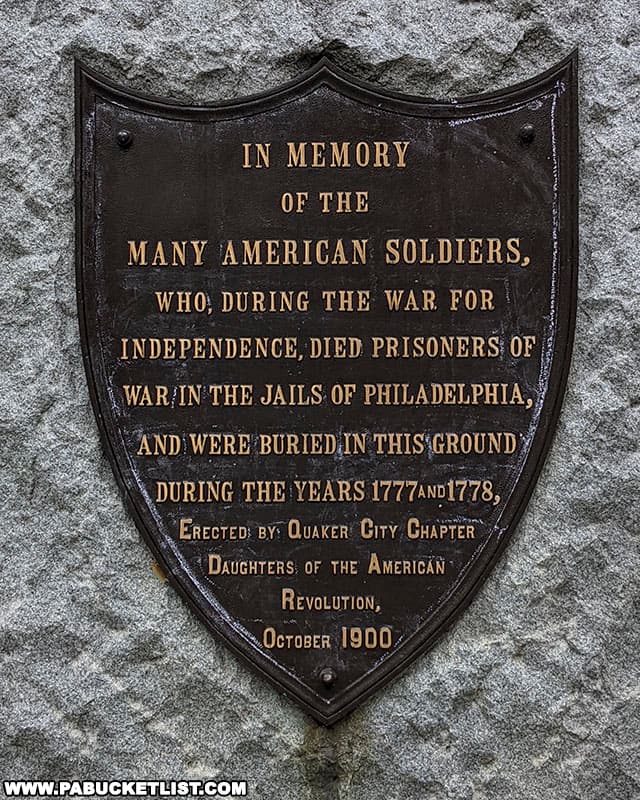 Plaque dedicated to American soldiers buried beneath Washington Square in Philadelphia.