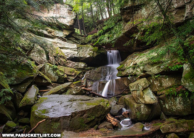 Breakneck Falls is located along Cheeseman Run, a tributary of Slippery Rock Creek.