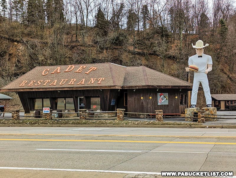 The 30 foot-tall Cowboy Sam outside the Cadet Restaurant in Kittanning Pennsylvania.
